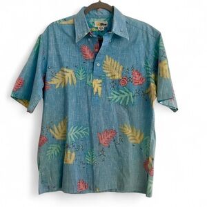 VINTAGE REYN SPOONER HAWAIIAN ALOHA  PRINT SHORT SLEEVE BUTTON DOWN SHIRT LARGE